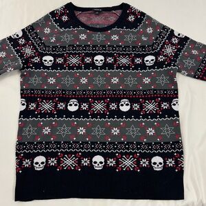 Torrid Gray and Black Skull Pattern Crewneck Sweater